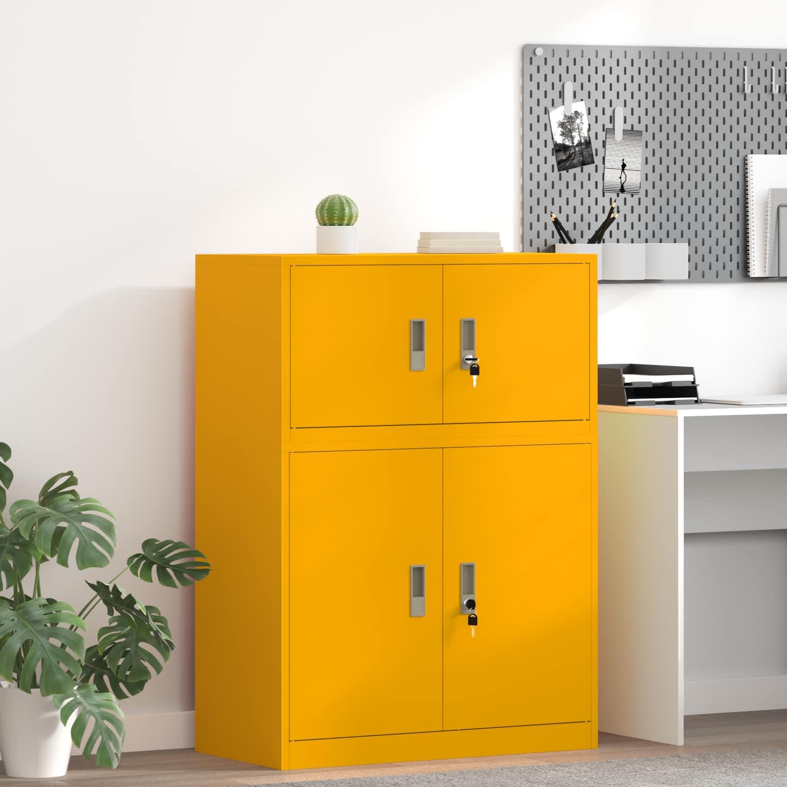 vidaXL Armoire de Rangement Jaune Moutarde 80 x 40 x 40 cm Acier, Armoire de Bureau Moderne, en Acier rectangulaire, fermant à clé, Espace généreux, Meuble Industriel, Solution Robuste