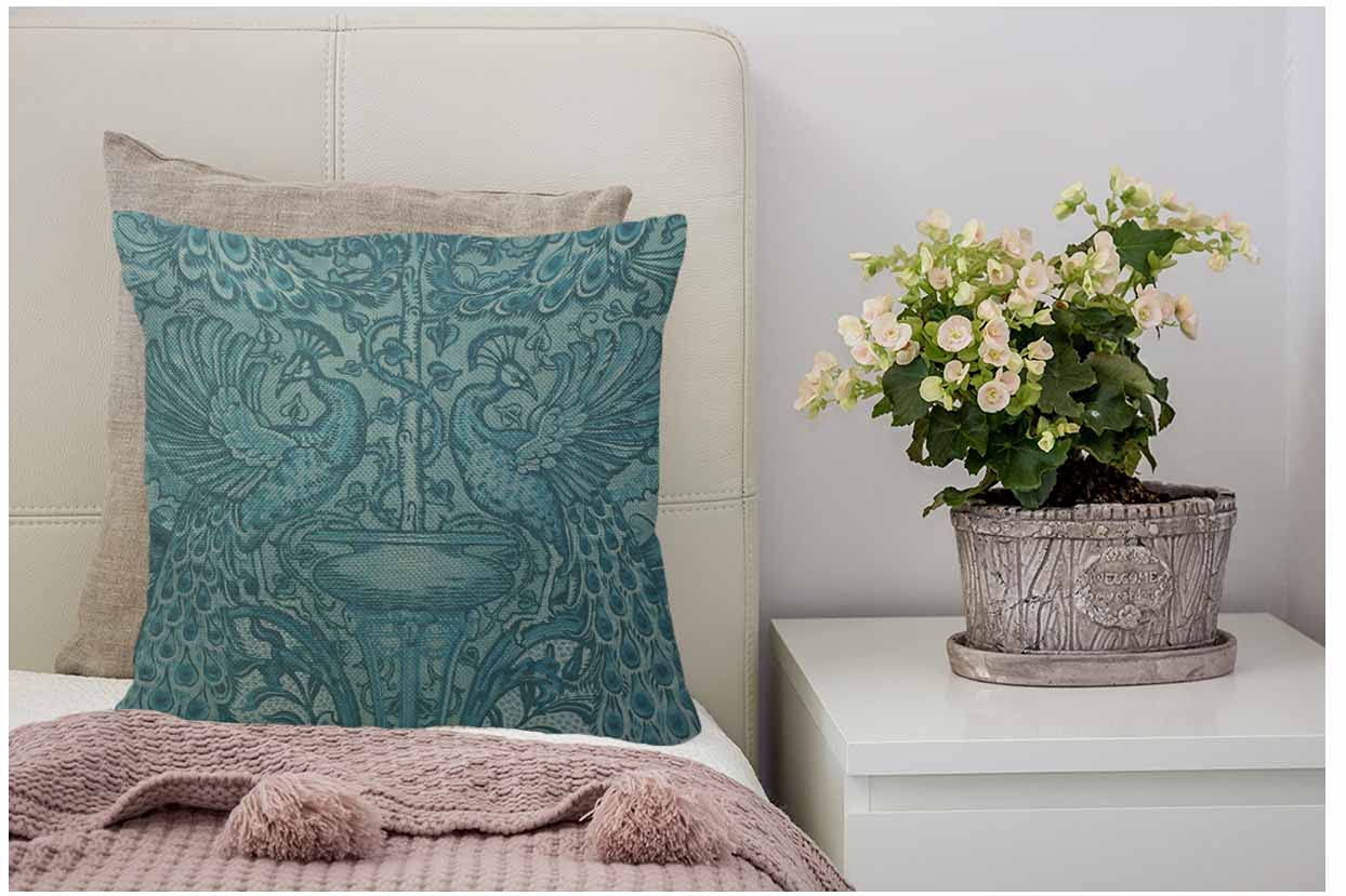 WONDERTIFY Federa Per Cuscino Floreale 45x45 Cm, Stile Vintage Con Uccellino, Blu Navy E Bianco, In Cotone E Lino