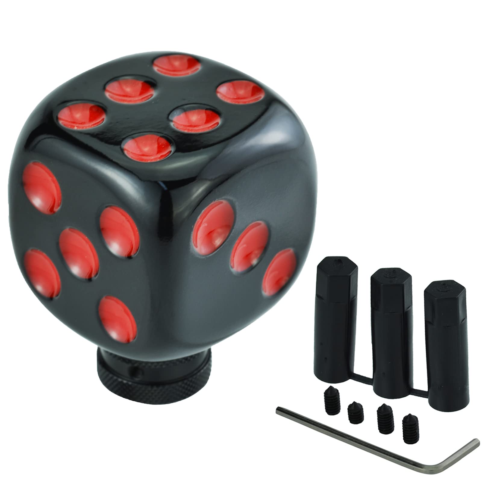 Temzzer Dice Shape Transmission Shifter Knob Resin Vehicle Shift Lever Stick Handle for Most Manual Automotive Vehicles (Black, Red)