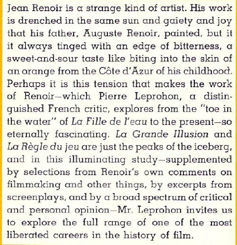Jean Renoir: an investigation into his films & philosophy: in english [Paperback] Leprohon, Pierre trs Elson, Brigid - PT02