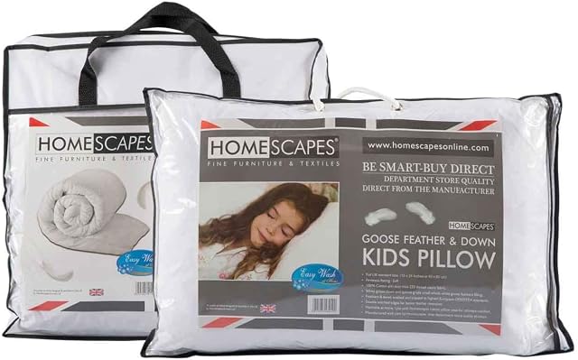HOMESCAPES Goose Feather & Down Kids Duvet & Pillow Set 10.5 Tog Hypoallergenic & Anti Dust Mite Filling Duvet: 120 x 150 cm Pillow: 40 x 60 cm Soft-Medium Firmness, Washable at Home, RDS Certified.