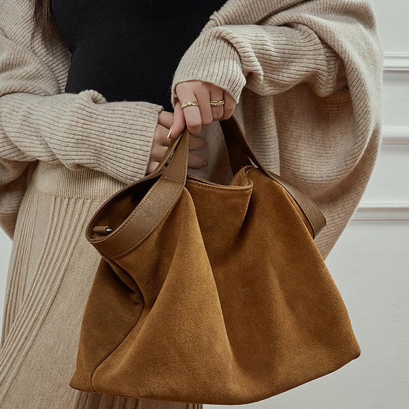 Zamszowa torba na ramię w stylu vintage dla kobiet, duża pojemność do pracy i codziennego użytku, miękka i stylowa torebka retro, brązowy, Plecak na co dzień