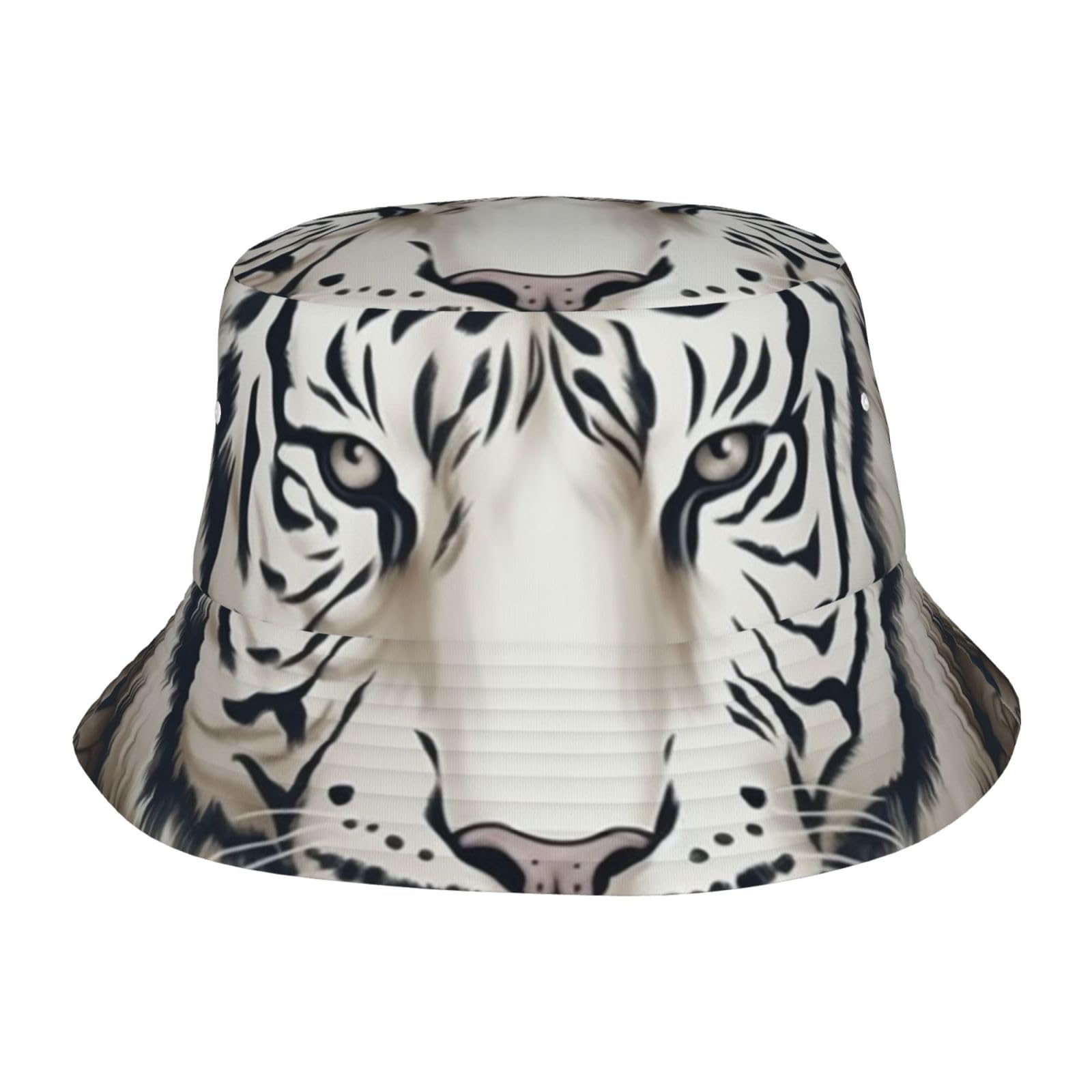 Unisex Cute Bucket Hat Summer Travel Fisherman Cap White Tiger Head Pattern Beach Travel Sun Hat Outdoor Cap
