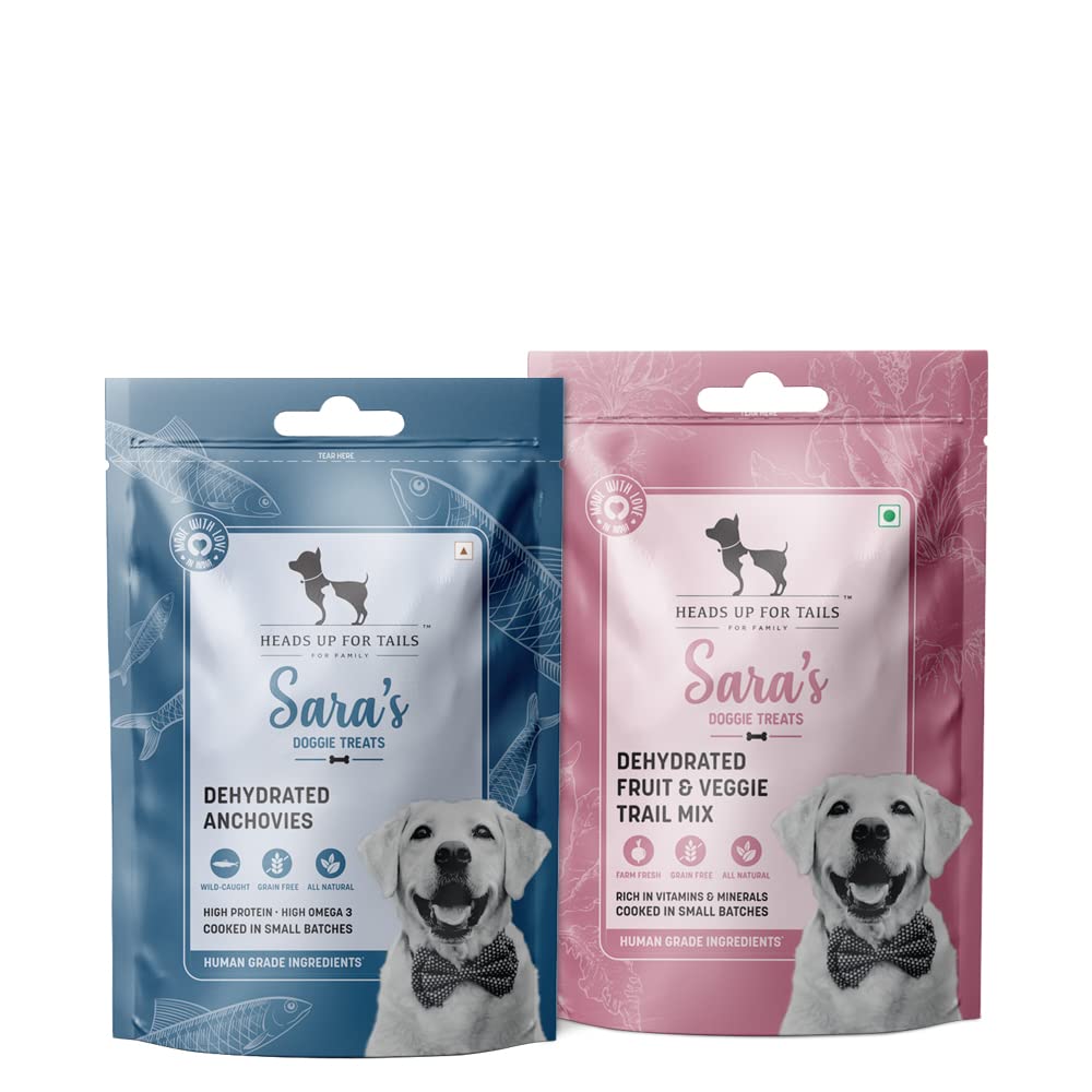 Heads Up For Tails Huft SaraS Dog Treats Combo Fruit & Veggie Trail Mix & Dehydrated Anchovy Wafer - Pack of 2(For All life stages) (B0BR8CK3TH) Amazon Price History, Amazon Price Tracker