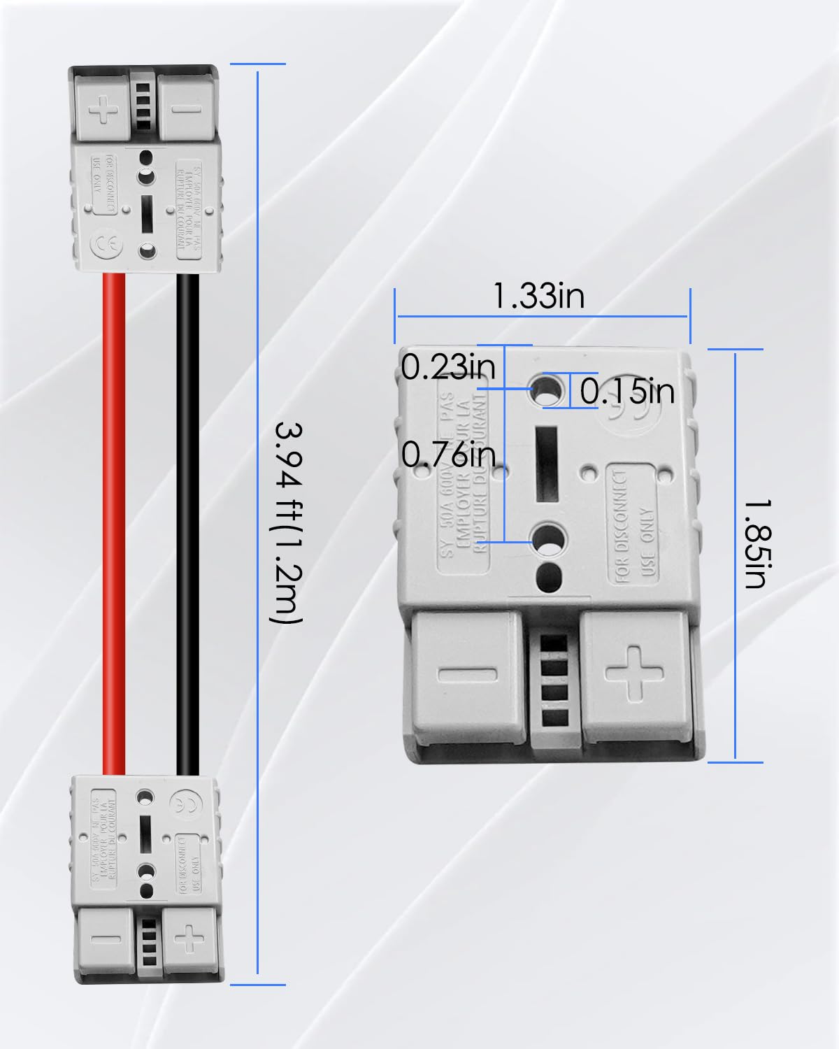 Anderson wtyczka złącza 50 A, 6AWG złącza kablowe do kabli o przekroju 6 do 12, szybkozłączka akumulatora, wtyczka rozłączająca jeden do jednego, kable rozruchowe do wózka widłowego