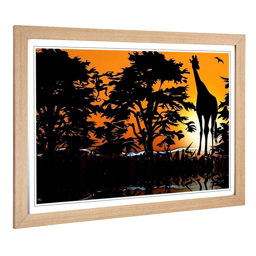 Big Box Art Framed Print of Sunset and Giraffe Landscape (2) Design | Wall Art Picture | Home Decor for Kitchen, Living Room, Bedroom, Hallway, Oak, A2 / 24.5x18 Inch / 62x45cm