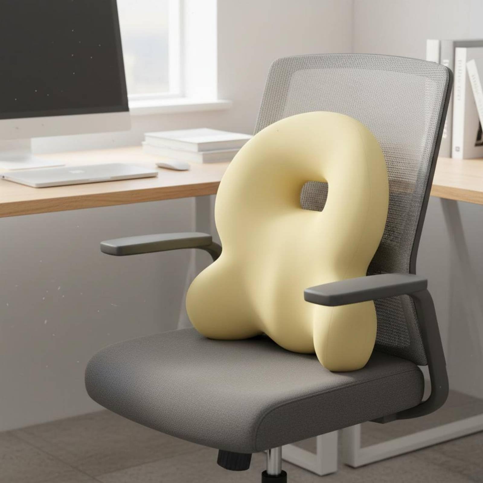 Cojín Lumbar de Apoyo Almohada Respaldo Soporte Espalda Lumbares Espuma Viscoelástica Adaptable Transpirable Funda Lavable Contorno 3D Alivio de, Beige