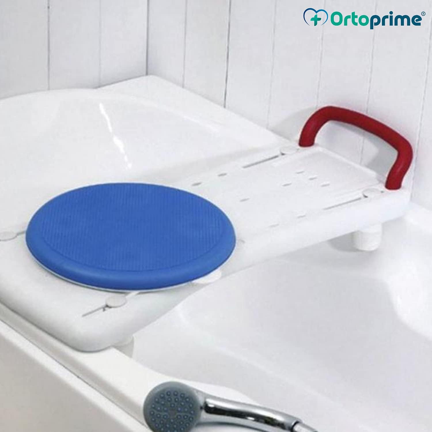 OrtoPrime Asiento Bañera con Disco Giratorio Fácil Transferencia - Silla Giratoria Bañera Adulto - Tabla de Baño Ajustable - Banco Baño Seguridad