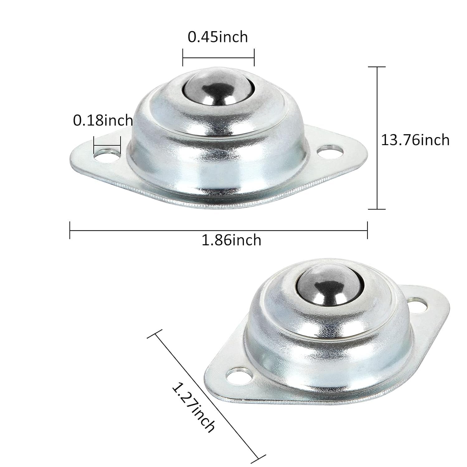 16 PCS Roller Ball Transfer Bearing, 1/2 Inch Flange Mounted Carbon Steel Round Ball Transfer Unit, Universal Rotation Ball Casters for Conveyor, Roller Stand, Transmission, Load Capacity 22 lbs