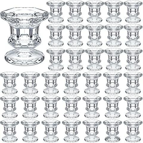 Foaincore 36 Pcs Candlestick Holder Taper Candle Holders Small Glass Candle Holder for Wedding Table Centerpiece Party Decoration (Clear) Cover
