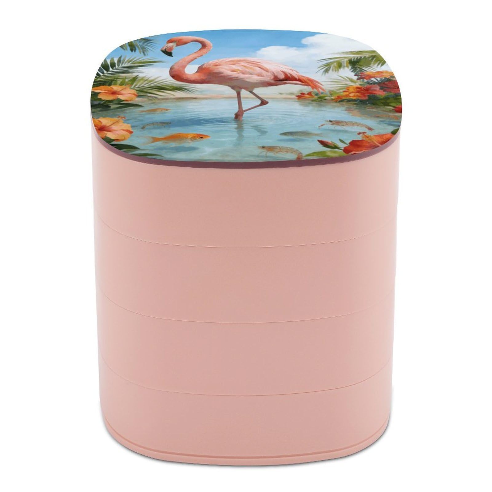 LZQPOEAS Tropical Dreaming Jewelry Box Women Jewelry Organizer Travel Jewelry Case Cute Necklace Ring Storage Organizer 4-Layer Rotating Jewelry Tray Case with Mirror for Bracelets
