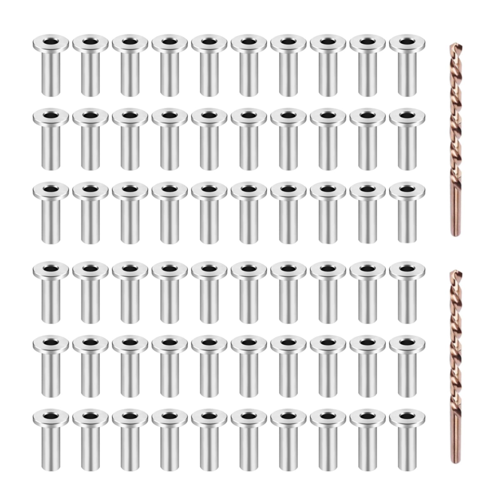 Edelstahl-Schutzhüllen, 60 Stück, 0,6 cm, 3/16 Zoll, Kabelgeländer-Set, Kabelgeländer-Schutzhülse für Holzpfosten, Drahtseil, Kabel, DIY-Balustrade