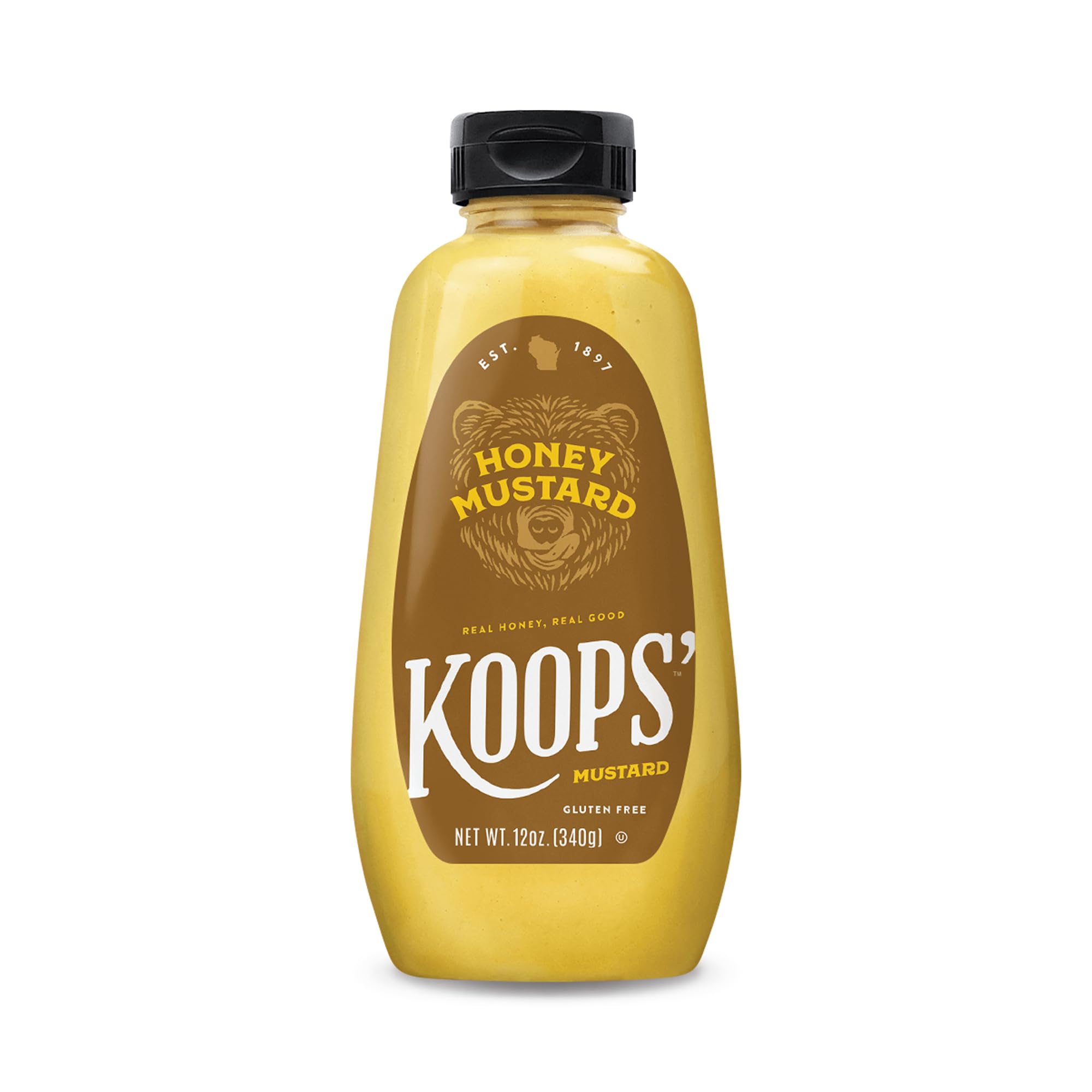 Koops' Honey Mustard – Gourmet Mustard, Gluten-Free, Kosher, Made in USA, From Quality Mustard Seeds, Honey Mustard Sauce – 12 Oz, Pack of 1