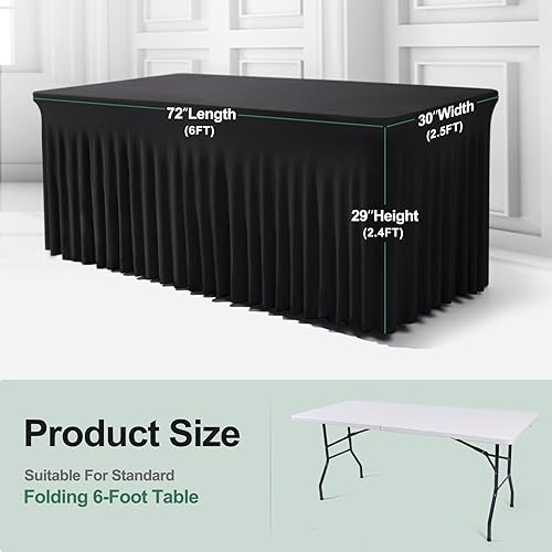 Miniatura 3 de BDDC Faldas de mesa para mesas rectangulares de 6 pies  Fundas de mesa negras de una pieza para mesas de 6 pies, resistentes a las arrugas, cubierta