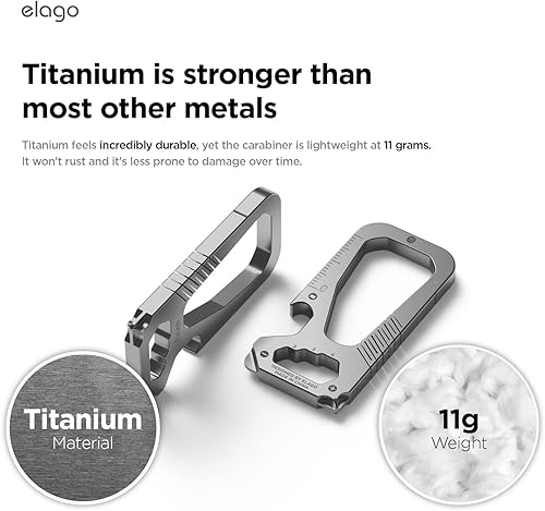 Miniatura 5 de elago Llavero mosquetón EDC de titanio multiherramienta con destornillador, cabeza plana, llave hexagonal, regla, abrebotellas, multifuncional,