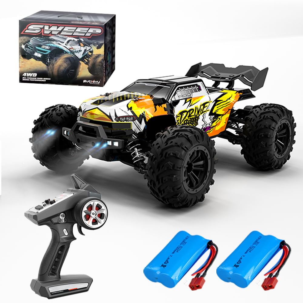 X-Verse 16102PRO Remote Controlled Car with Brushless Motor, 2.4GHz 1:16 4WD RC Car Offroad, 70KM/H Offroad Drift Car Toy, Gift for Kids Adults - 2 Batteries(YELLOW)