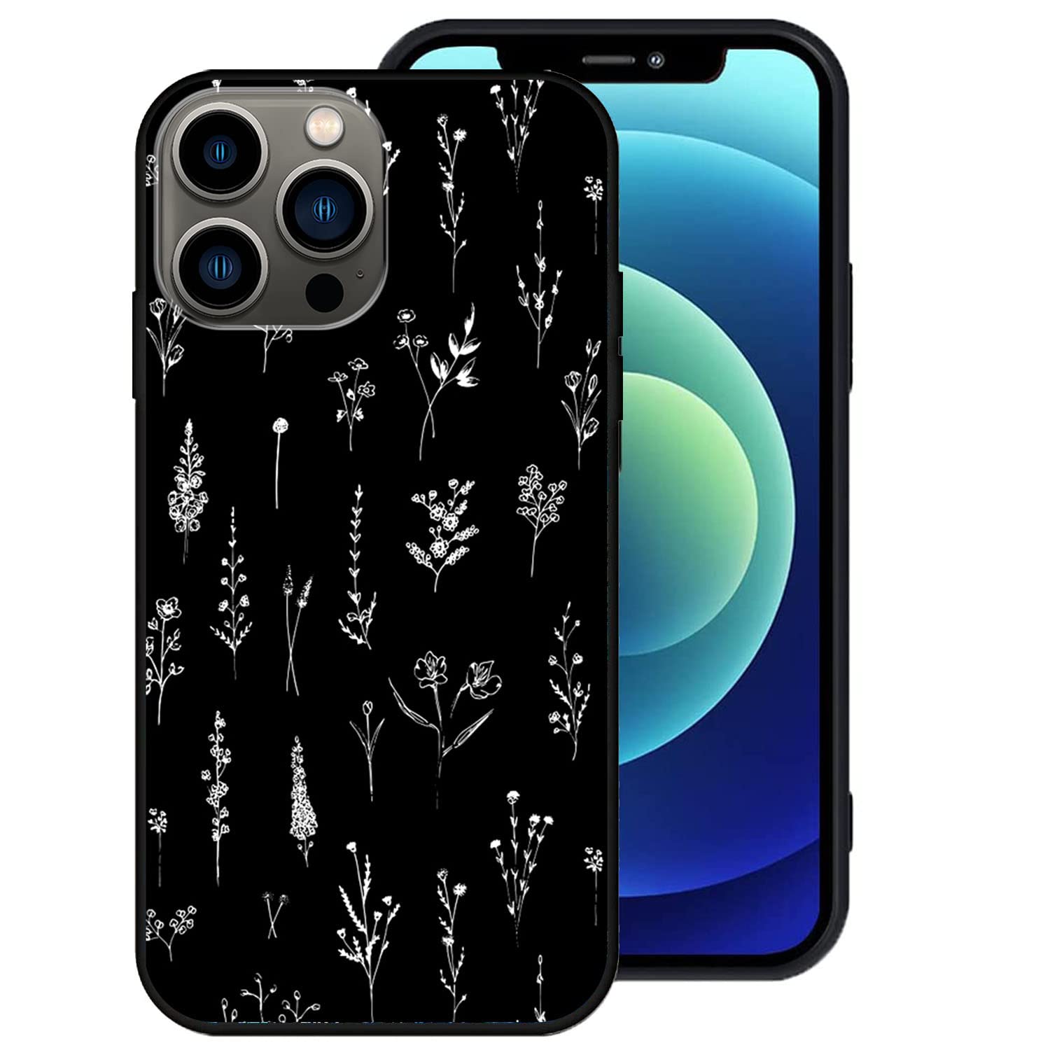 Leaves Floral Flower Aesthetic Pattern Phone Case Compatible with iPhone 13 Pro Max, Design for iPhone 13 Pro Max Case for Men Women Boys Girls (Leaves Floral Flower)