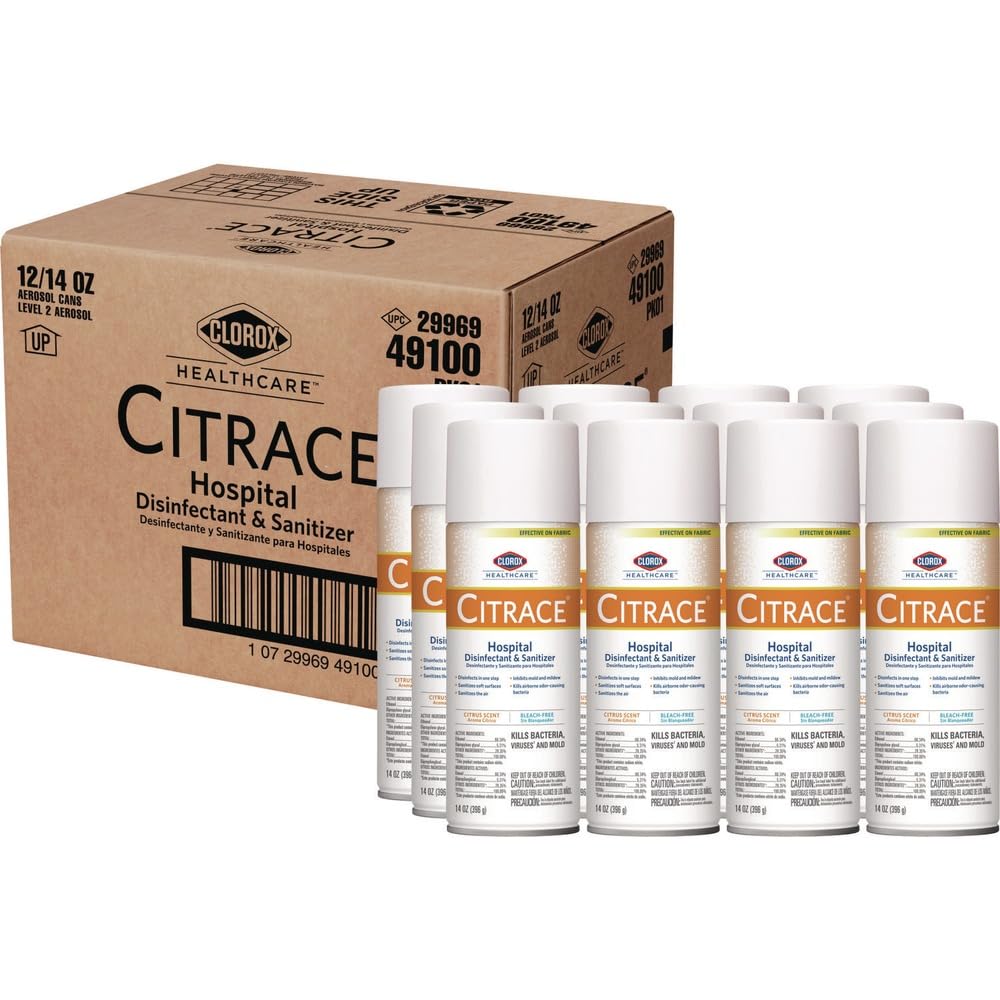 Citrace Hospital Disinfectant & Deodorizer, Citrus, 14oz Aerosol, 12/Carton