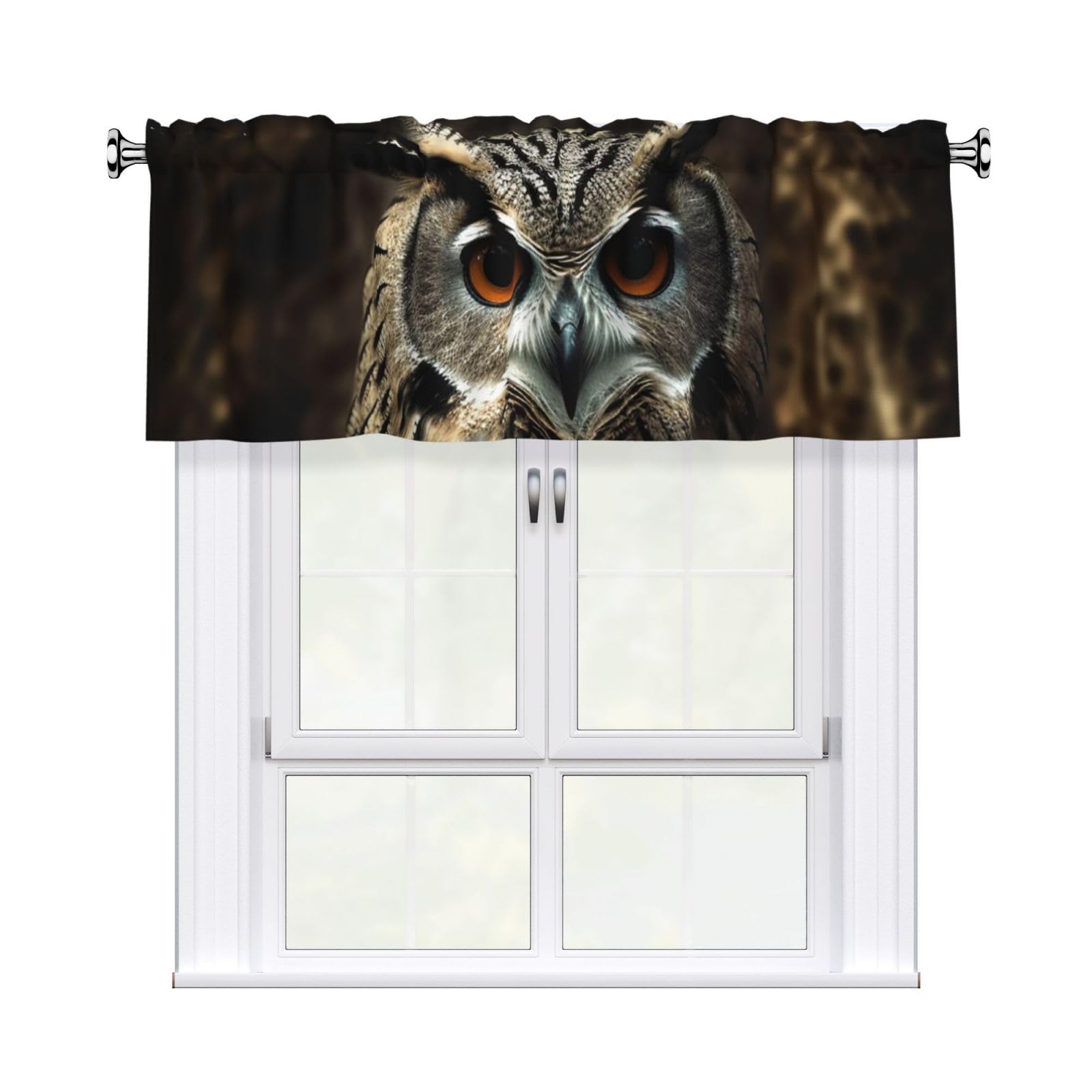 FekiLoot an Owl Curtain Valance for Windows, Kitchen Window Valances Rod Pocket Window Treatments Short Curtains Drapes for Bathroom Bedroom Cafe Decor 54x18inch 1 Panel