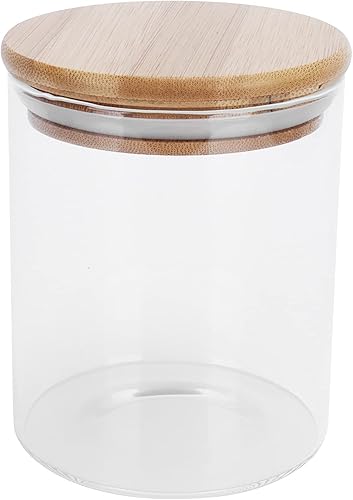 Hztyyier Tarro de sellado redondo Contenedor transparente para alimentos Café Tapa de madera de bambú Tarro de almacenamiento de vidrio con tanque