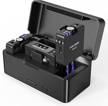 FULAIM F1000 Wireless Lavalier Microphone System with Portable Charging Case، 2.4G Lavalier Lapel Mic لتسجيل YouTube، مقابلة، Vlogging، Conference، Live Stream، 18-Hour Battery Life-2TX
