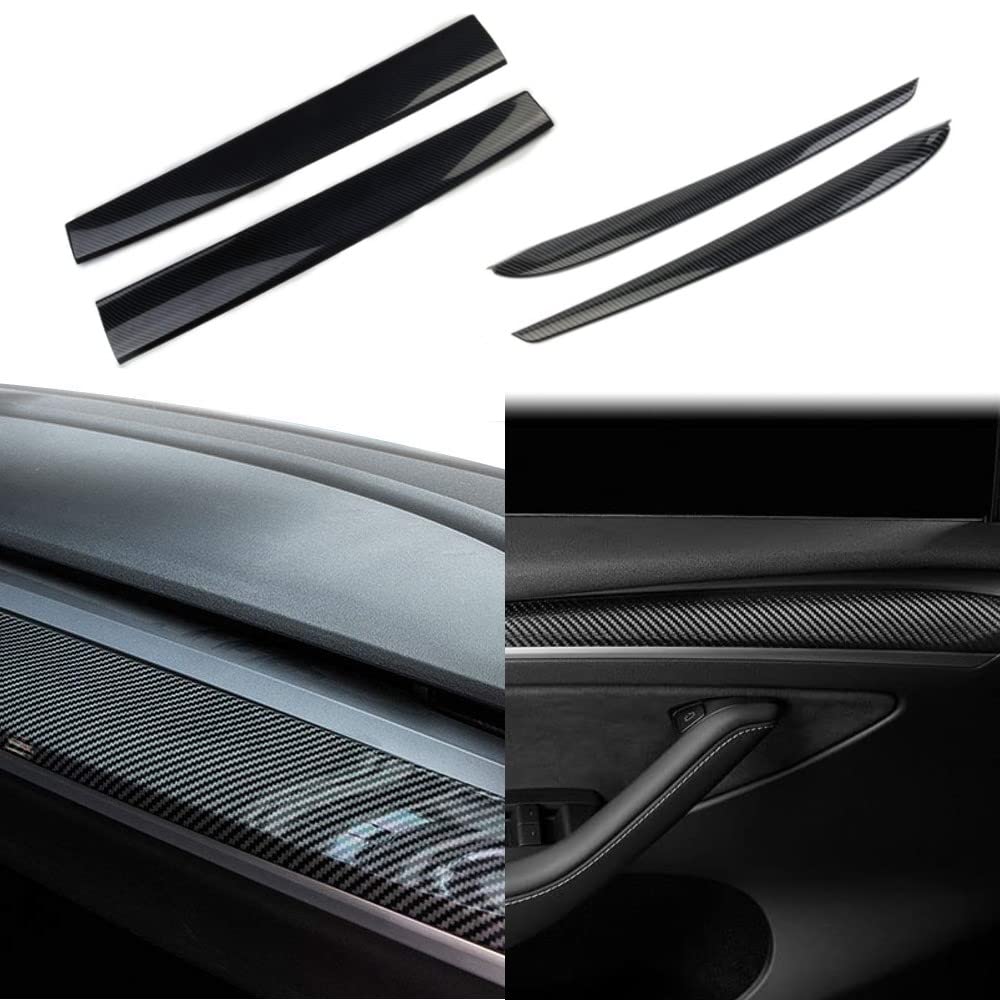 Photo 1 of Korlot Carbon Fiber Door Panel Trim+Dashboard Panel Cover for 2021-2022 Tesla Model 3