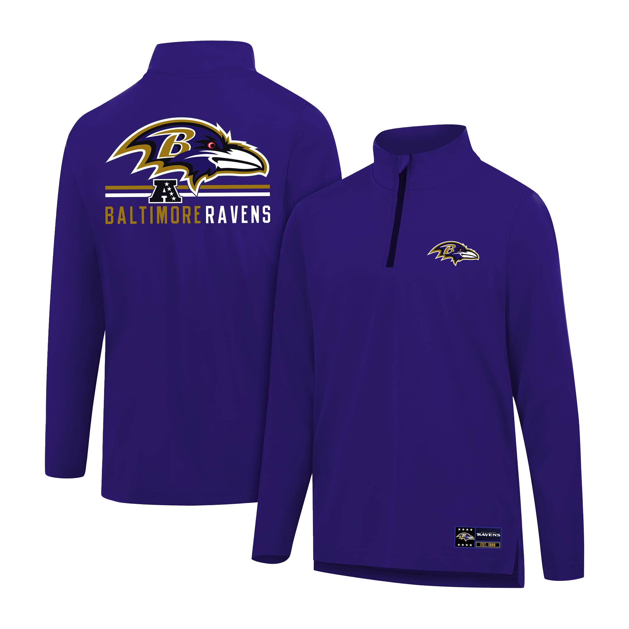 Ultra Game NFL Mens Super Soft Quarter Zip Long Sleeve T-Shirt Baltimore Ravens, Team Color, Large