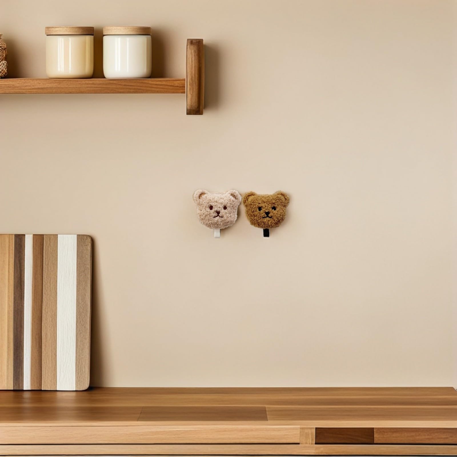 Ganchos Adhesivos de Pared Material Pp y Felpa Forma de Oso de Peluche 2piezas para Colgar Toallas y Llaves, Diseño Autoadhesivo sin Taladro para Baño y Armario
