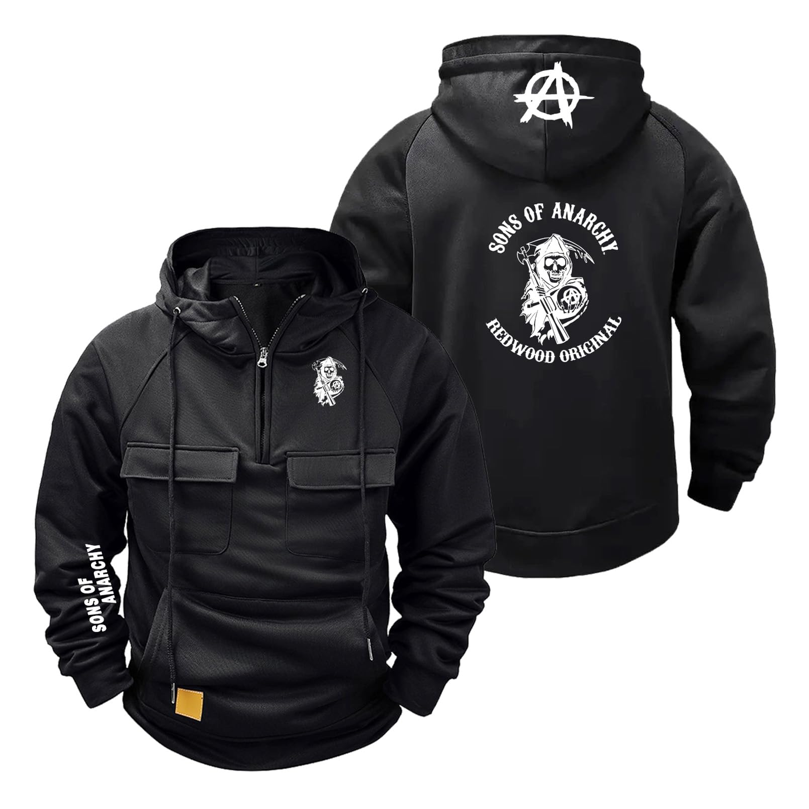 FBWZSAG Mens Print Hoodie for A.na.rc.h.y S.on.s Comfort Jackets Half Zip Gym Wear Hooded Sweatshirt Long Sleeve Tops Hoody Jumpers Outwear-HeiS||M