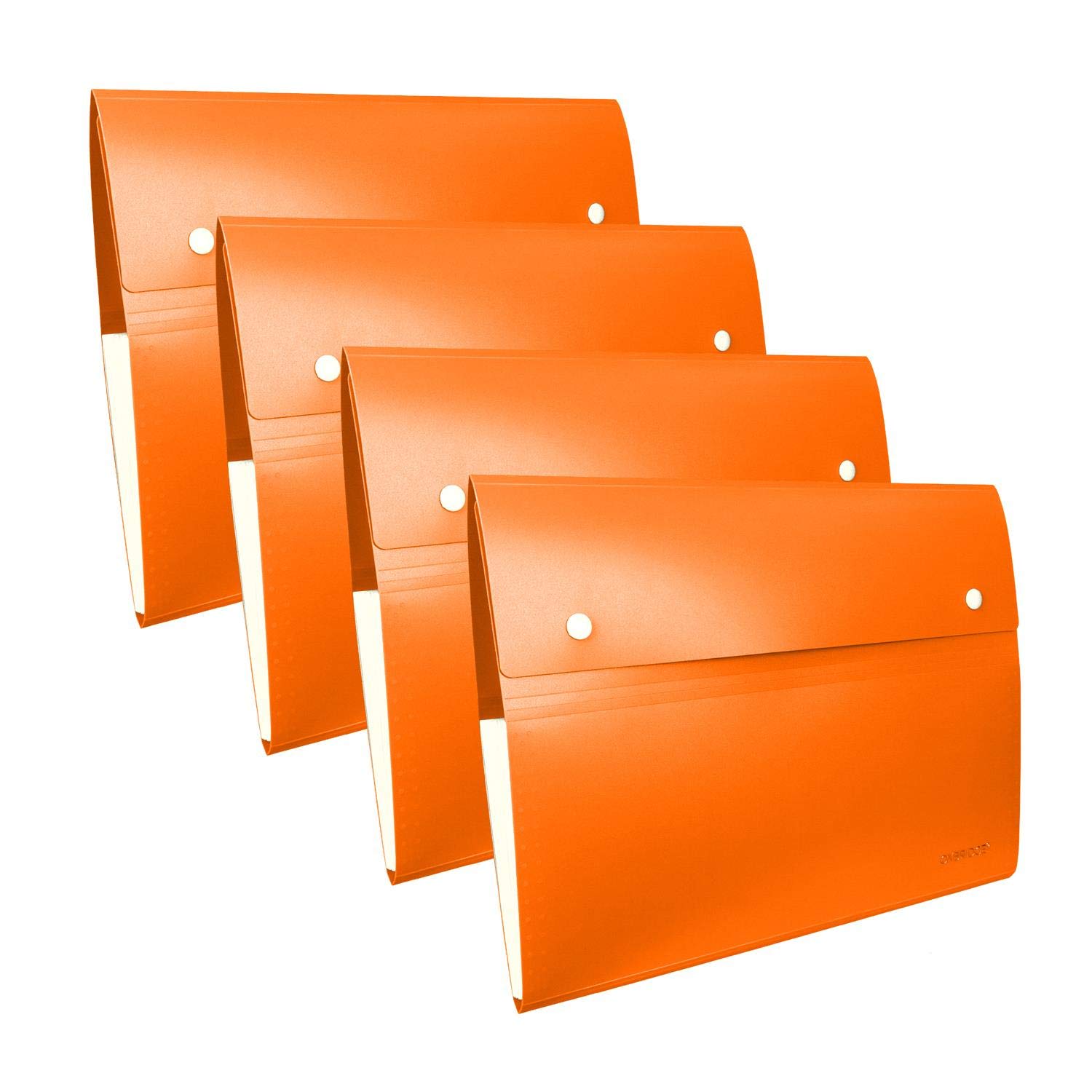 Oxbridge Expanding A4 File Folder 8 Pocket Plastic Accordion File Organiser - Orange, Set of 4 - Suitable for Home, School or Office Use.