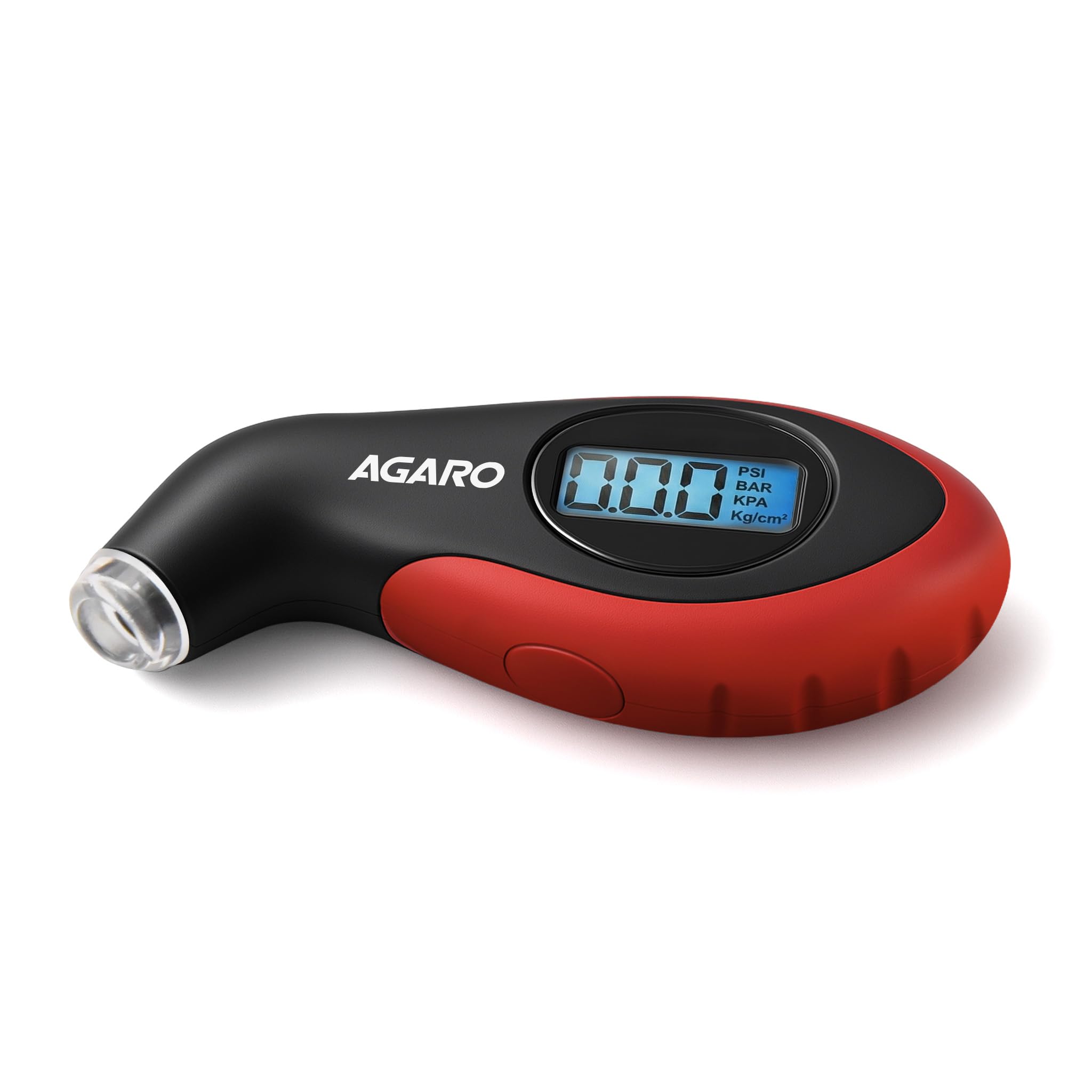 AGARO Digital Tyre Pressure Gauge, 0–150 PSI, 4 Units, Backlit LCD, Non-Slip Grip & LED Nozzle, Portable Tyre Pressure Checker for Car, Bike, Motorcycle & Truck Tyres, Red & Black