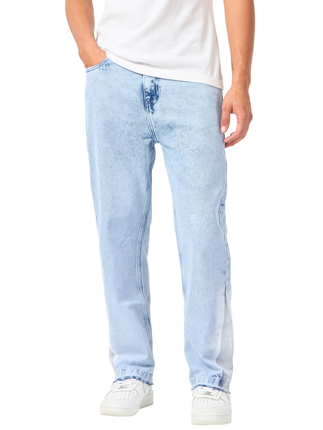 Bewakoof Men's Washed Straight Fit Pure Cotton Jeans in neutral