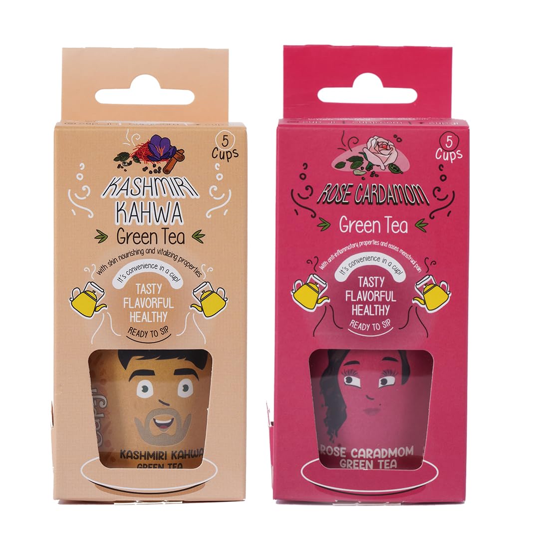 Cup-Ji : Combo Pack - Kashmiri Kahwa & Rose Cardamom Ready to Sip Green Tea | Helps in Relaxation & Skin Glow | Sugar-free | Whole Leaf Teas | All Natural | Non - Bitter & No Calories | 2 x 5 Cups. (B0D2P7DFWQ) Amazon Price History, Amazon Price Tracker