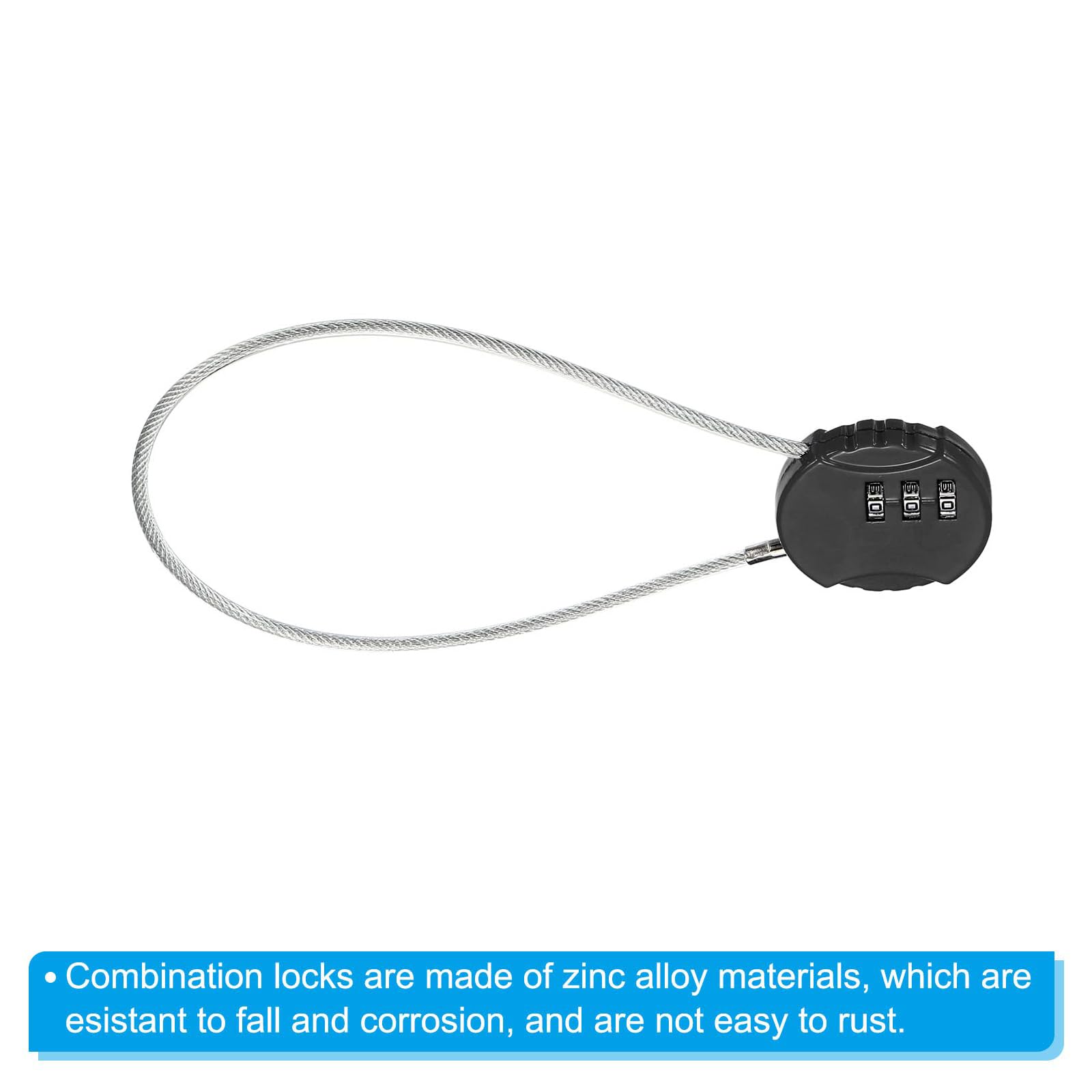 TA-VIGOR 1Pcs Combination Lock 12 Inch, 3 Digit Outdoor Waterproof Resettable Padlock with Wire Rope - Image 3