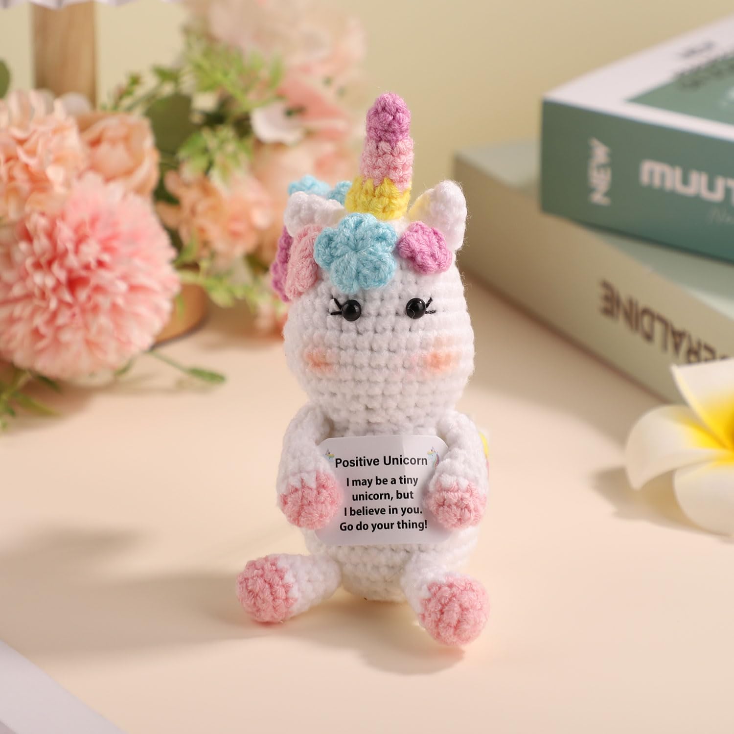 TOYMIS Positive Unicorn Knitted Wool Doll & Crochet Teddy Bear Emotional Gift Party Decoration, Multi-color - Image 4