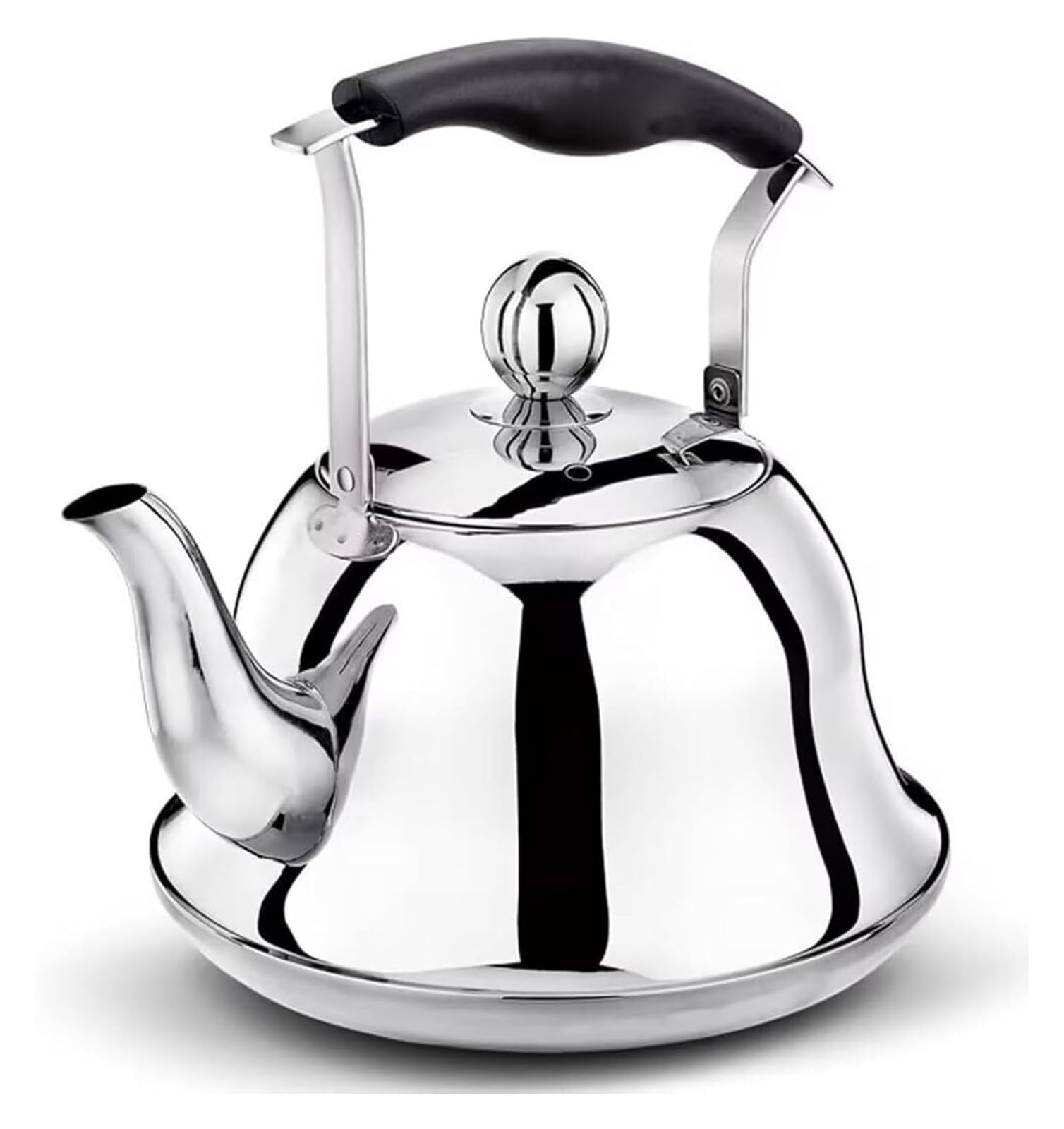 Tetera silbante for estufa, de acero inoxidable apto for uso alimentario con asa ergonómica plegable for cocinas de gas, inducción y eléctricas.(Silver,3L)