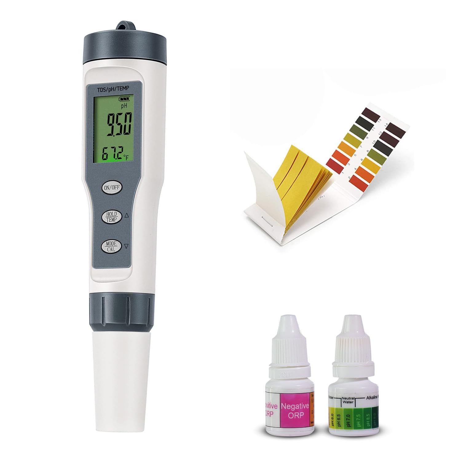 amiciSense Water Quality Tester, 3 in 1 TDS Temperature & PH Meter for Drinking Water Monitoring with Calibration Function and 3*PH Buffer Powder