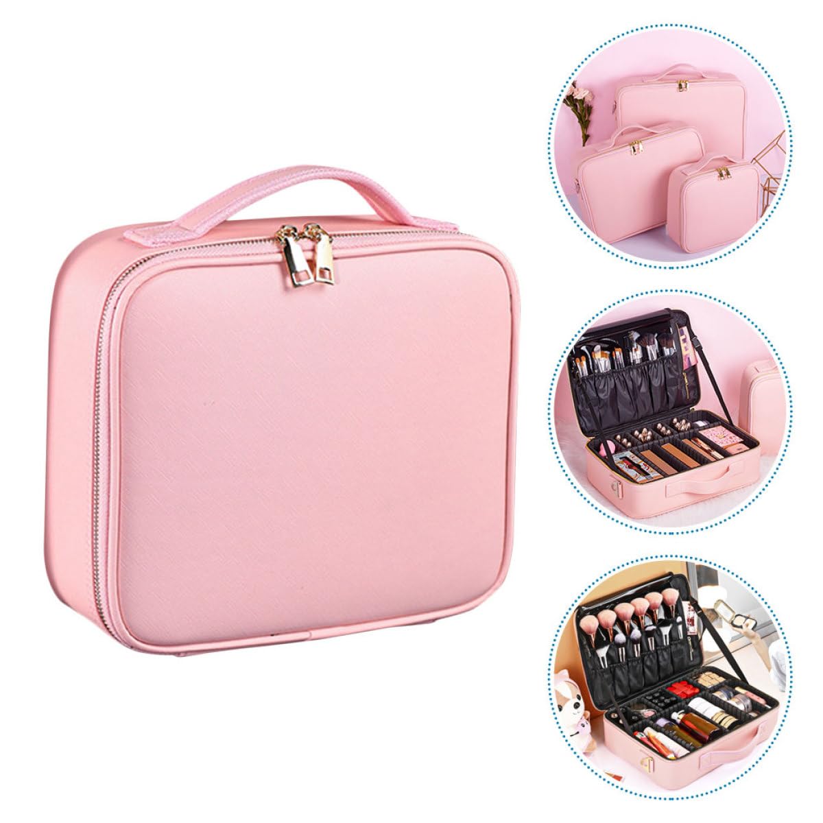 SHOWERORO Bolsa de Cosméticos Grande y Portátil con Compartimentos Ajustables Neceser Maquillaje Mujer Multifunción para Viaje y Almacenamiento Ordenado