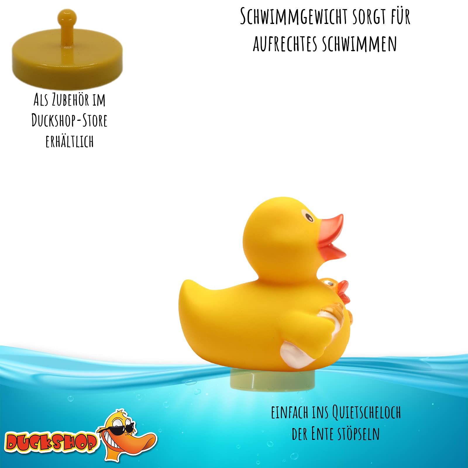 DUCKSHOP Badeente Mit Nuckelflasche – Quietscheente 7,5 Cm – Inkl. Badeenten-Schlüsselanhänger – Aus Vinyl – Für Party, Geburtstag & Baby-Shower