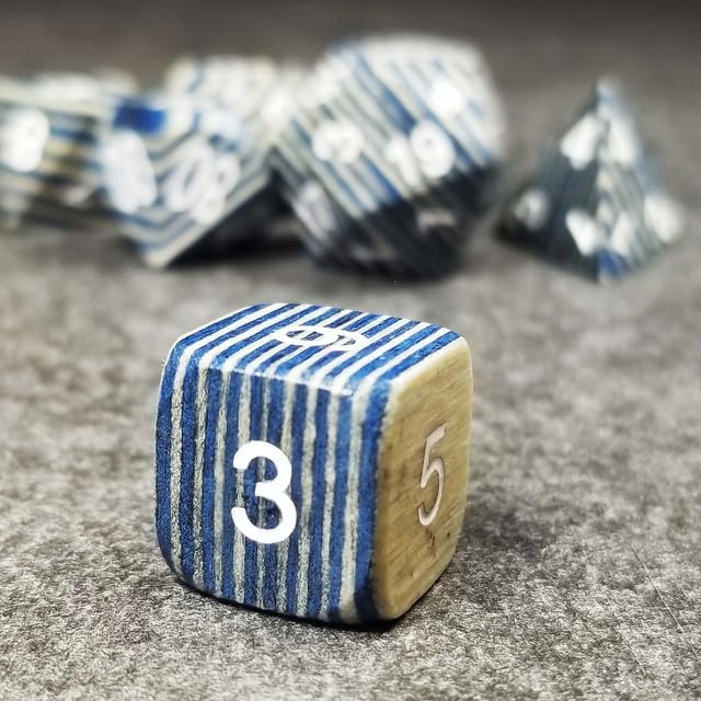 Sage's Portal Trees DND Dice Set 7-Pc Wood Polyhedral Dice for Dungeons and Dragons TTRPG Pathfinder (Blue/White Technical Wood)