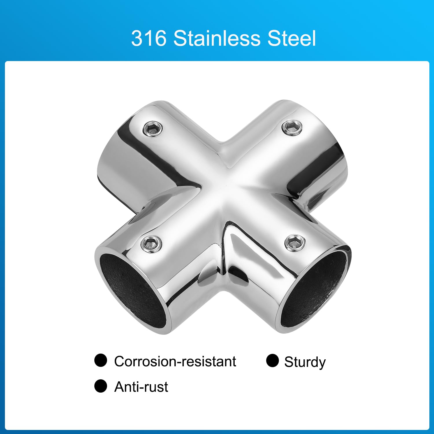 Lot De 2 Raccords 4 Voies 90° Pour Main Courante Bateau – Inox 316, Pour Tube 22 Mm, Anti-corrosion !