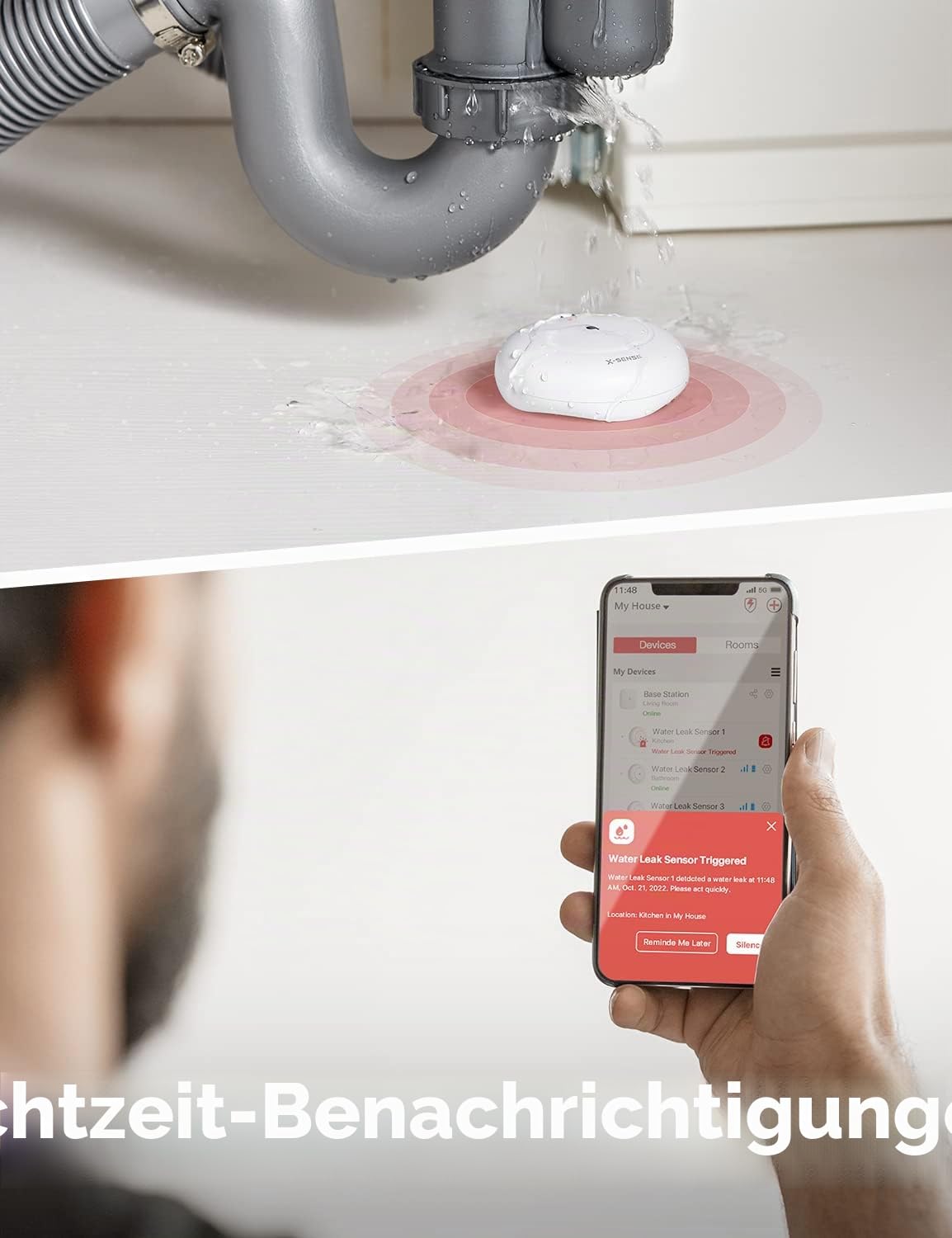 X-Sense Smart Wassermelder mit Batterie, WLAN Wassersensor & Smartwares FGA-13041 Kohlenmonoxid-Melder, 10 Jahre Sensor