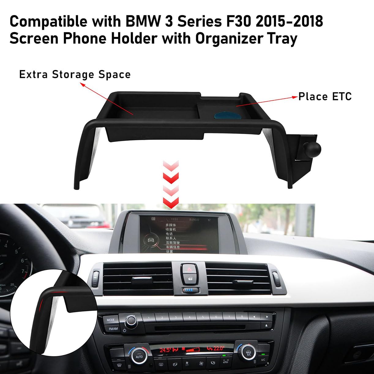 Soporte de teléfono móvil para Coche,Soporte de teléfono móvil Ajustable Giratorio 360°,para BMW 3 Series F30 2015-2018