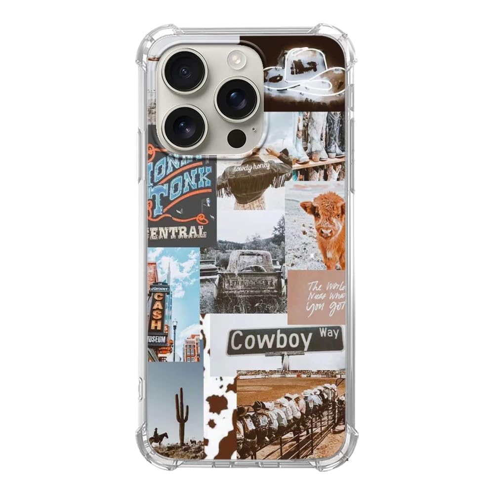 Enughselso Aesthetic Cowboy Cowgirl Western Country Phone Case Compatible with iPhone 16 Pro, Hippie Cowboy Case for iPhone 16 Pro, Trendy Cool TPU