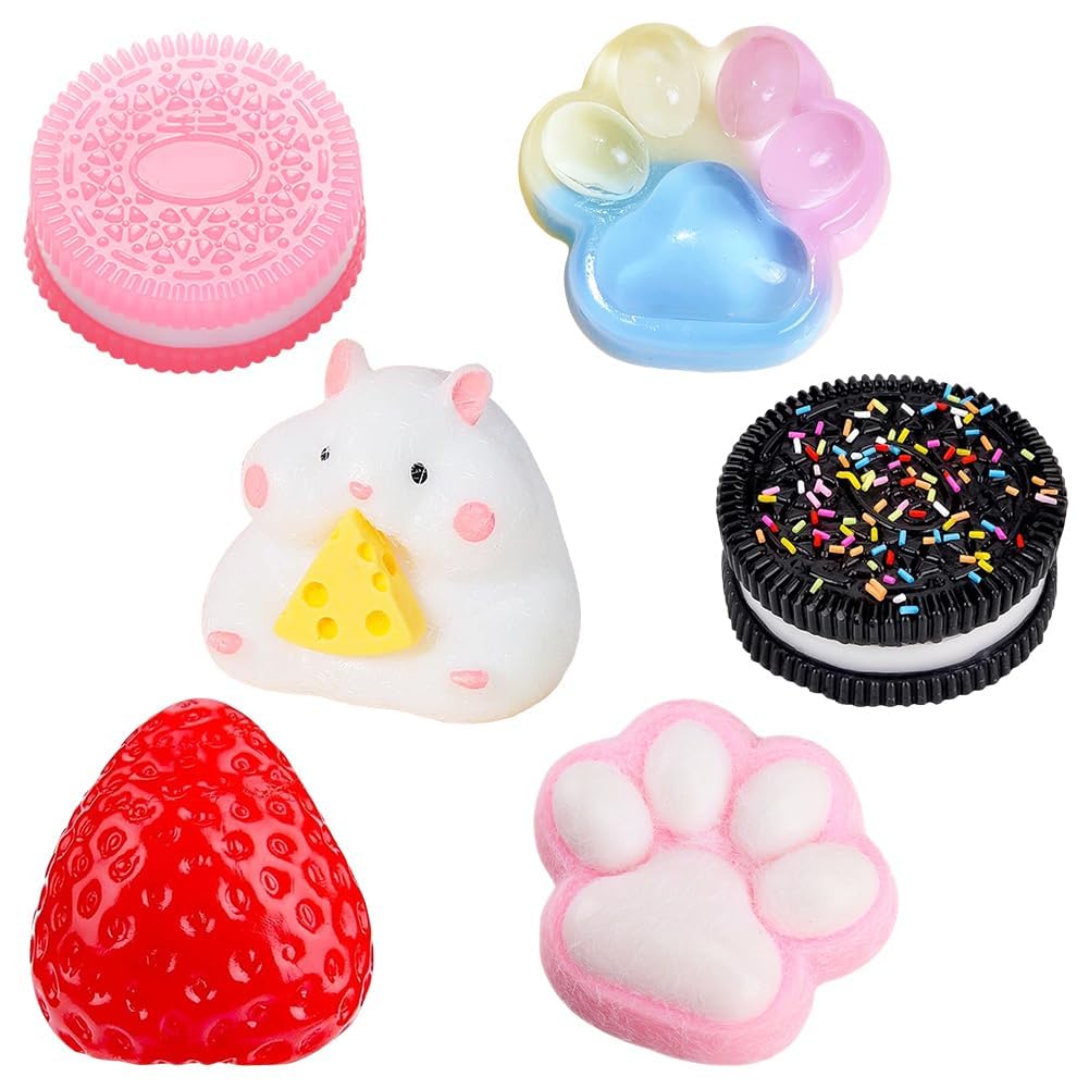 Cat Claws Squishy Toys, 6PCS Squishy Fidget Toys Strawberry Squishies Toy Squeeze Stress Relief Toy Cookies Squeeze Soft Stress Relief Soft Squishys Fidgettoy for Adults Birthday, Carnival, Cosplay