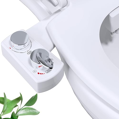 Miniatura 9 de Hibbent Accesorio de bidé para inodoro, rociador de agua caliente y fría, boquilla doble no eléctrica para lavado frontal y trasero, control de