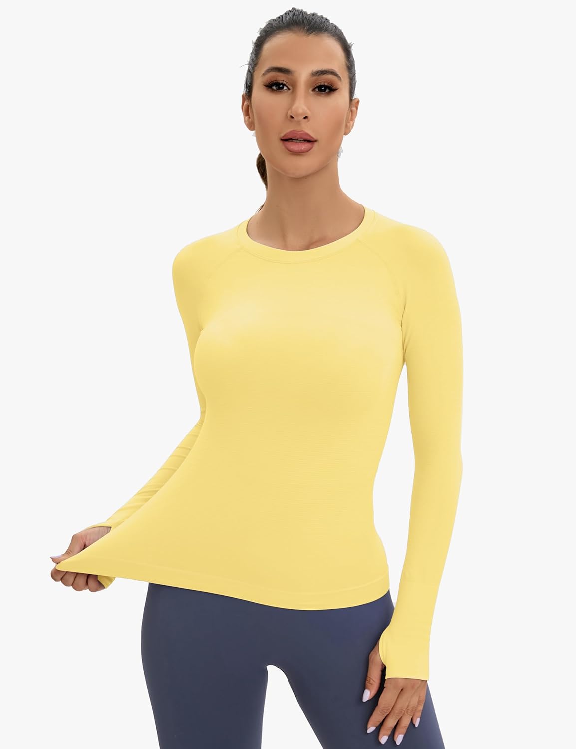 MathCat Workout Seamless Shirts for Women Long-Sleeved Yoga Running Breathable Thumb Holes Tops - Image 2