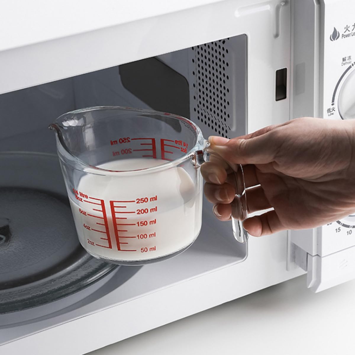 Vaso Medidor de Vidrio Templado Escala Graduada, 1 Pieza, Resistente al Calor, Adecuado para Leche y Cocina