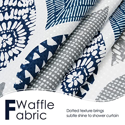 Blue Shower Curtain Geometric Bohemian Navy Blue And Grey Shower Curtain With Hook Boho Royal Indigo Gray Shower Curtain Farmhouse Modern Moroccan Design Washable Water Repellent Fabric 72X72 In #TOP2