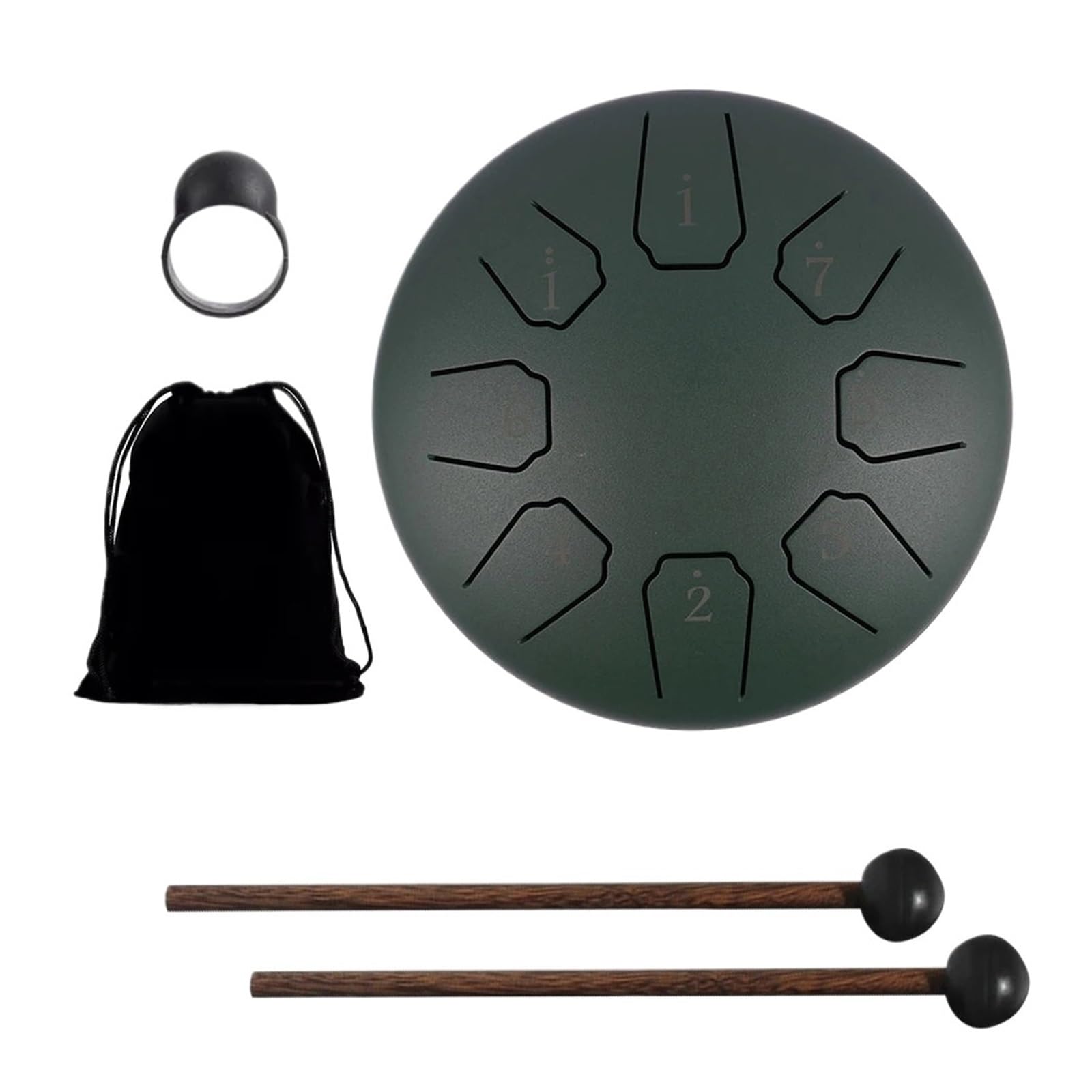 Steel Tongue Drum, Tambour à langue en acier de 6 pouces à 8 notes avec sac et maillets, carillon de pluie à main(Retro Green)